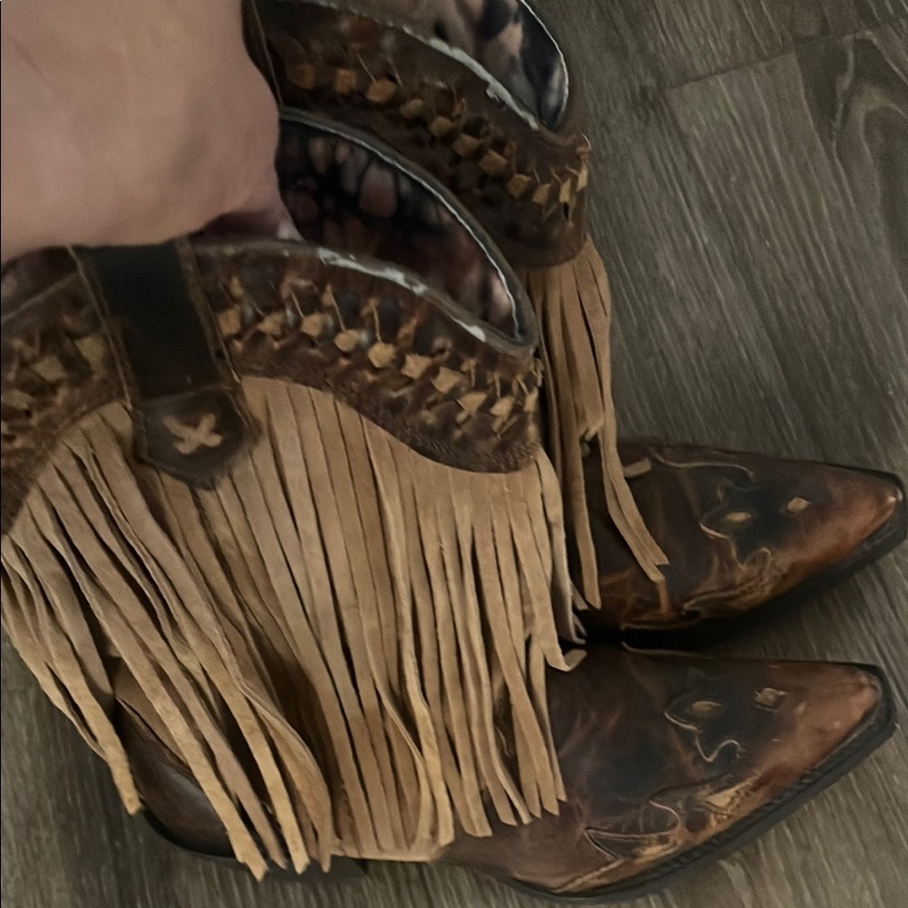 Dingo Brown Tan Heeled Fringe Boots